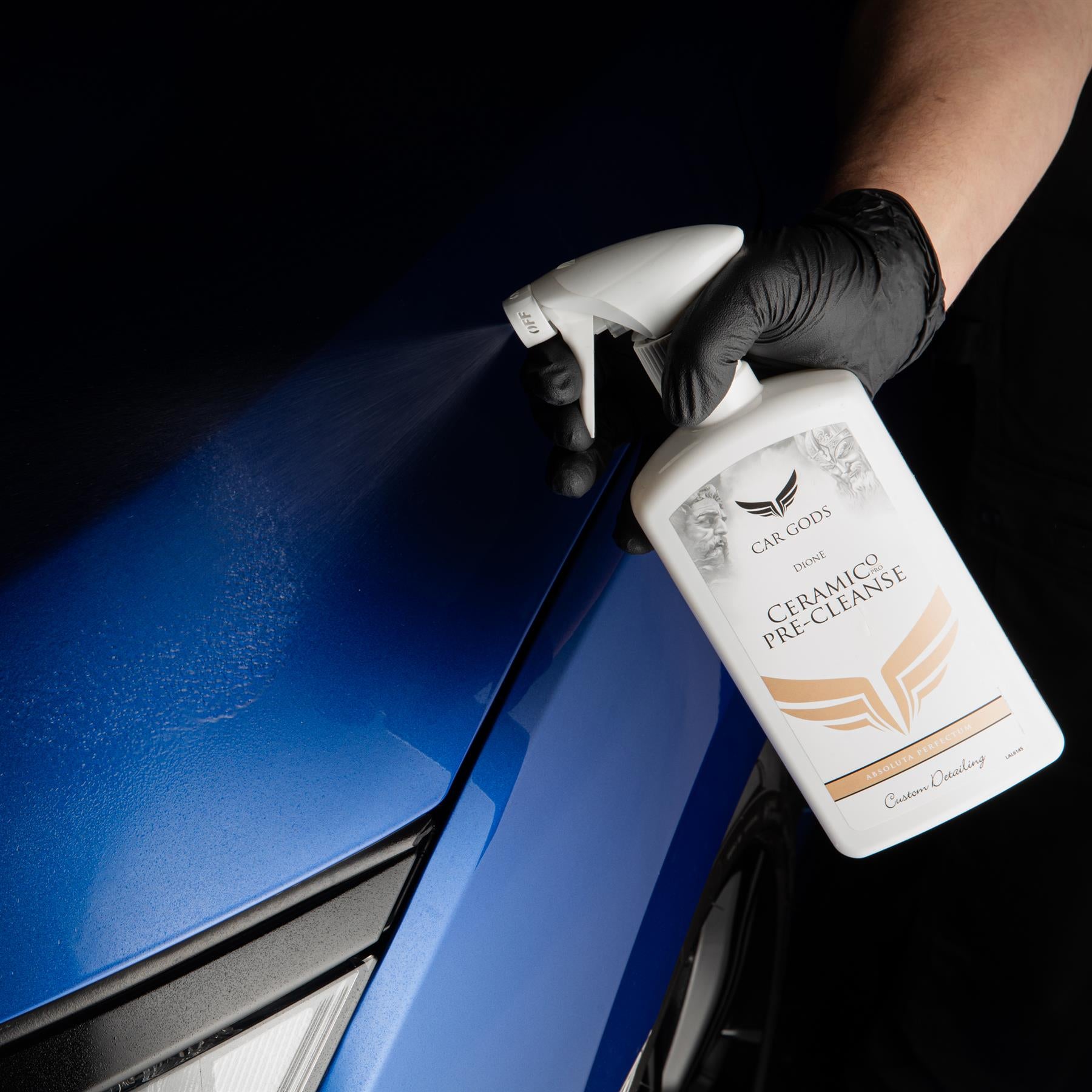 Applying Ceramico Pre-Cleanse to bodywork