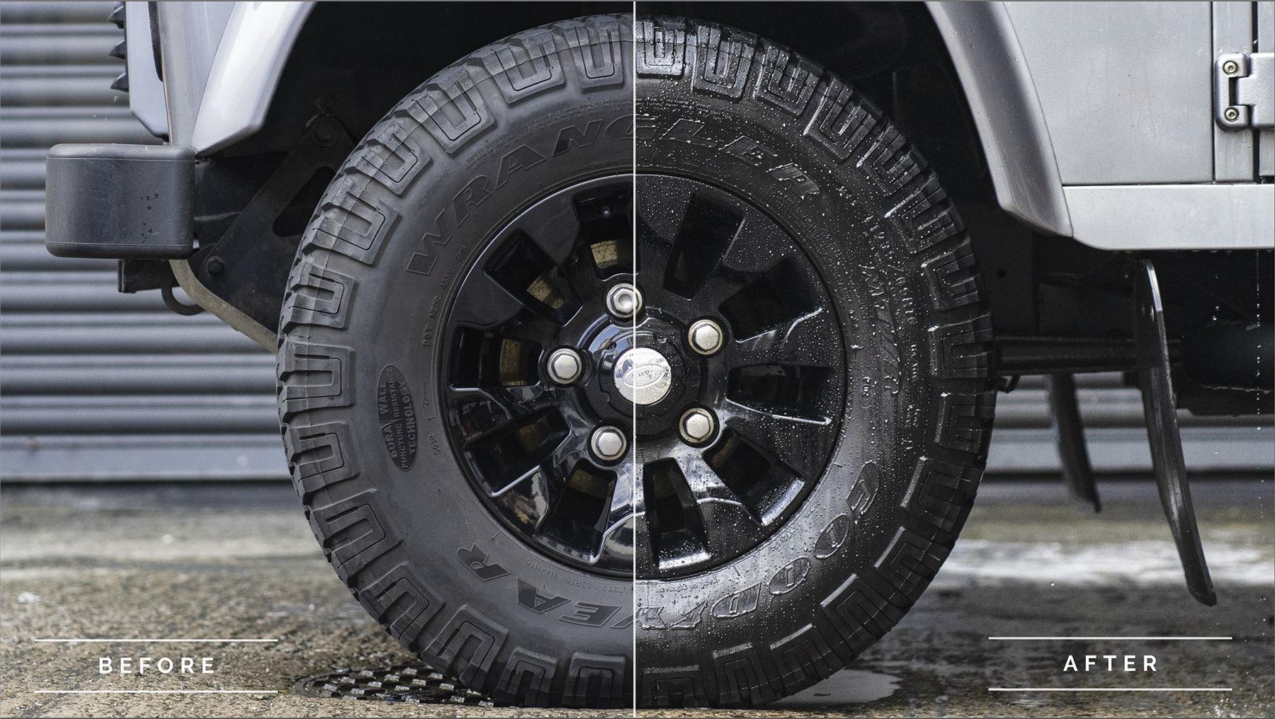 before and after treatment of Wheel wax beading water