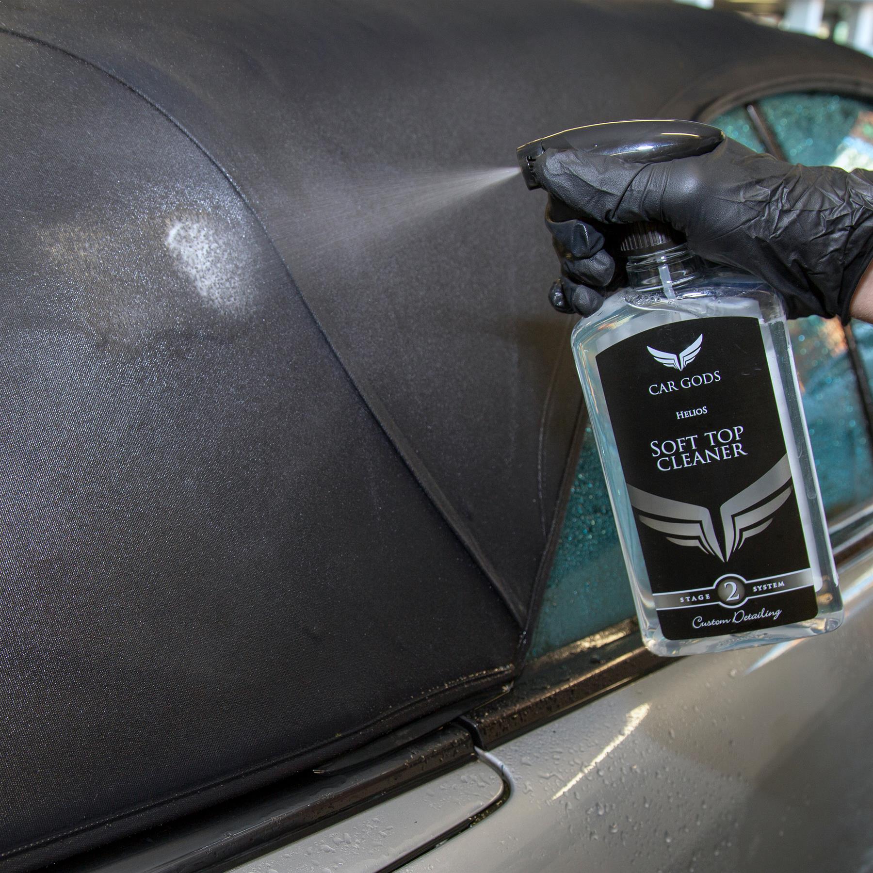 Spray soft top cleaner directly onto the cabriolet hood