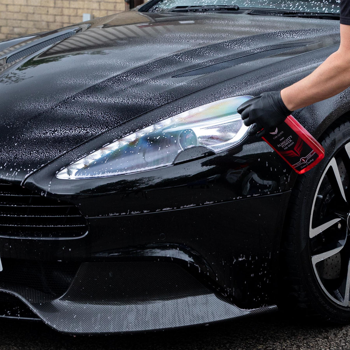 Almighty power pre wash all purpose cleaner being applied to a car