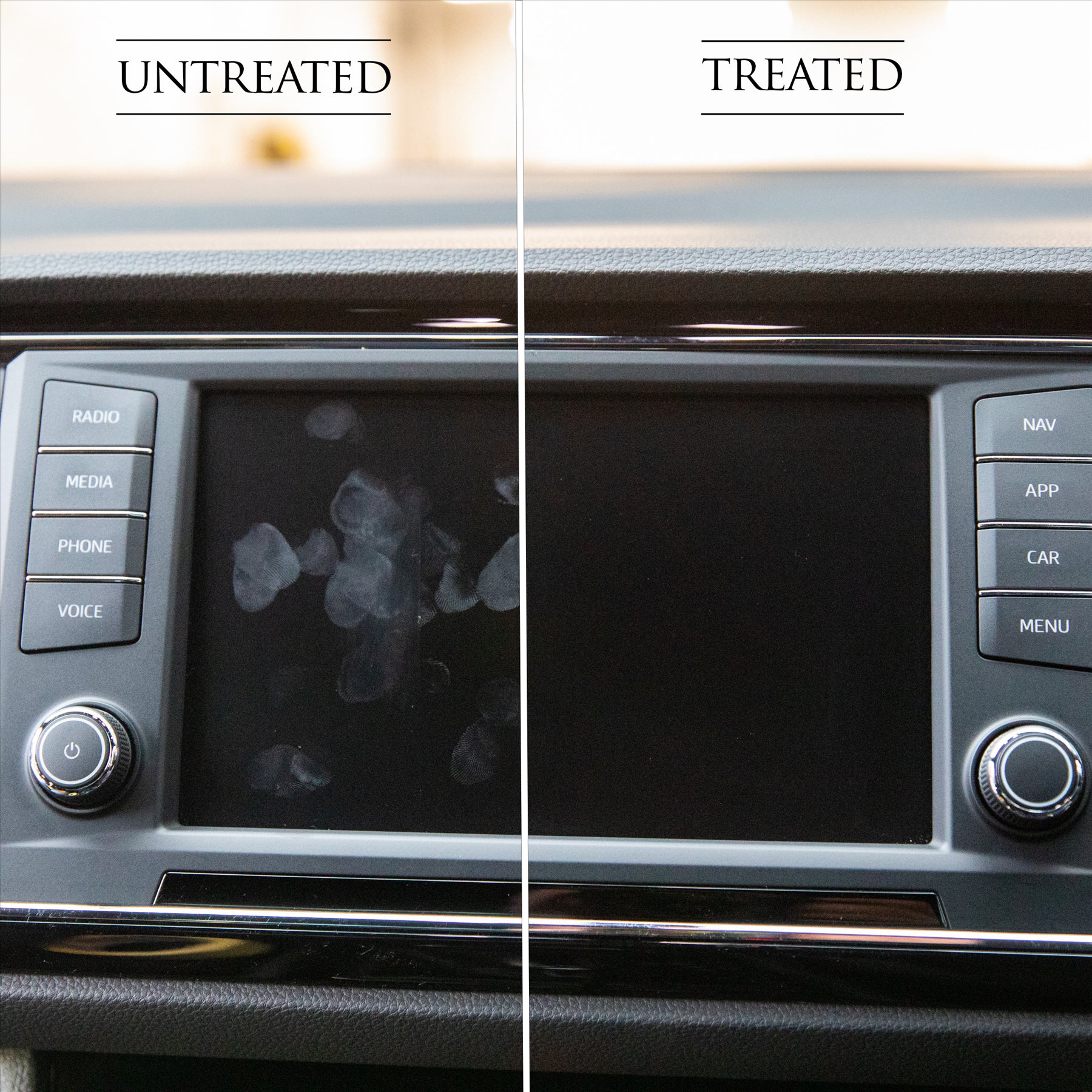 Treated vs Untreated infotainment screen