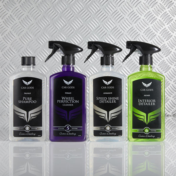 Front labels of Car Shampoo, wheel cleaner, quick detailer spray and interior detailer spray