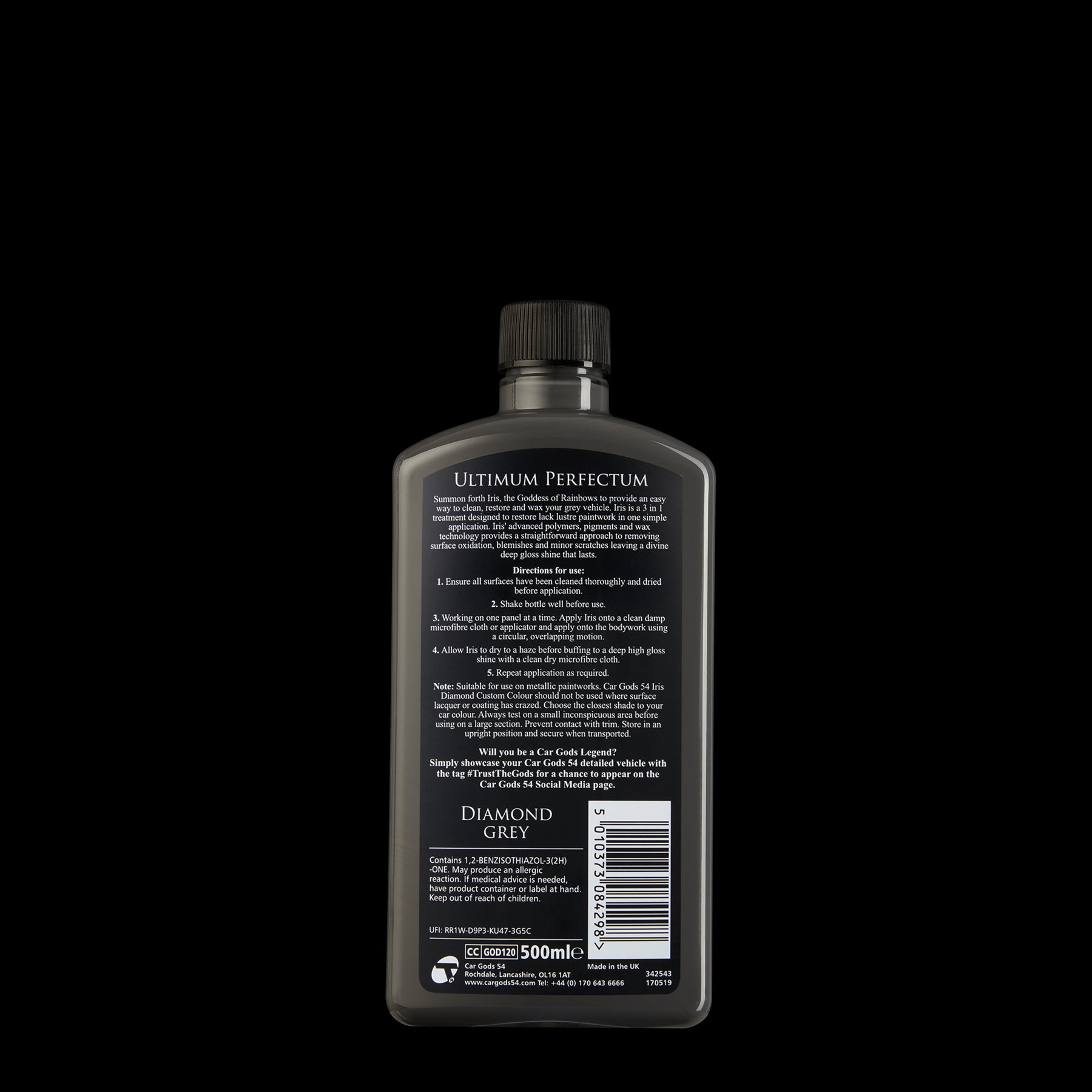 Reverse label Car Gods grey colour restorer