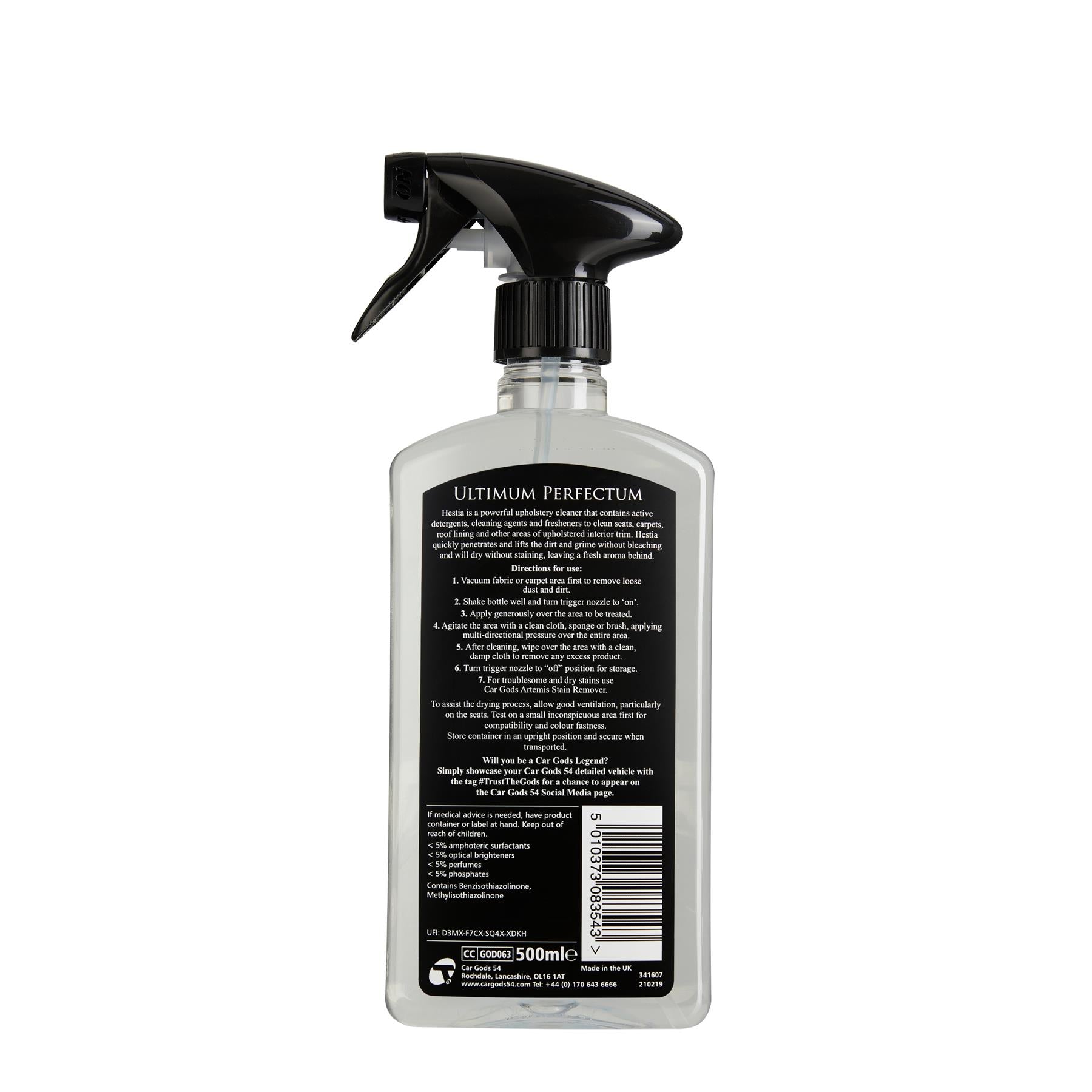 Back Label of Car Gods Fabric Reviver
