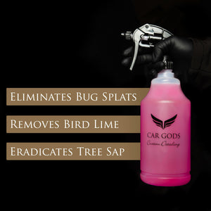 Bug and sap remover in a pro bottle with benefit callouts