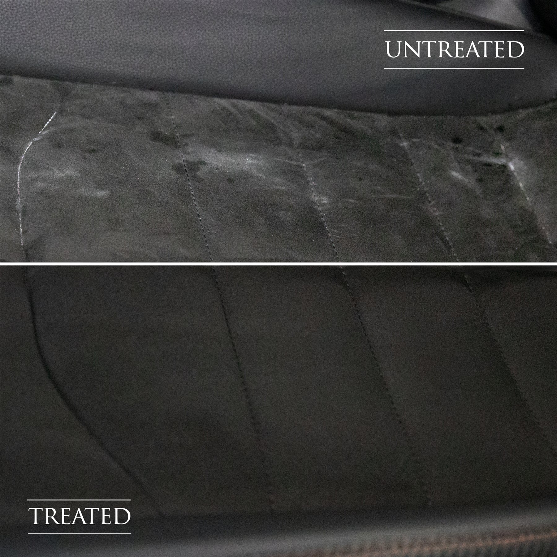 treated and untreated sides of a fabric seat using fabric reviver