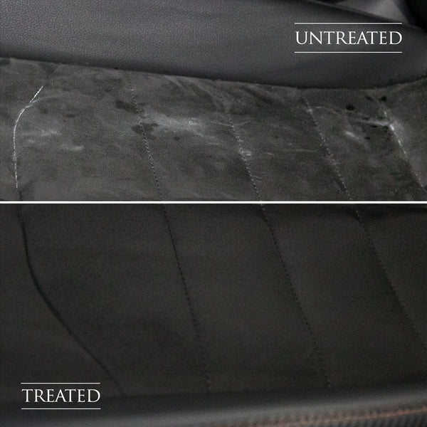 treated and untreated sides of a fabric seat using fabric reviver