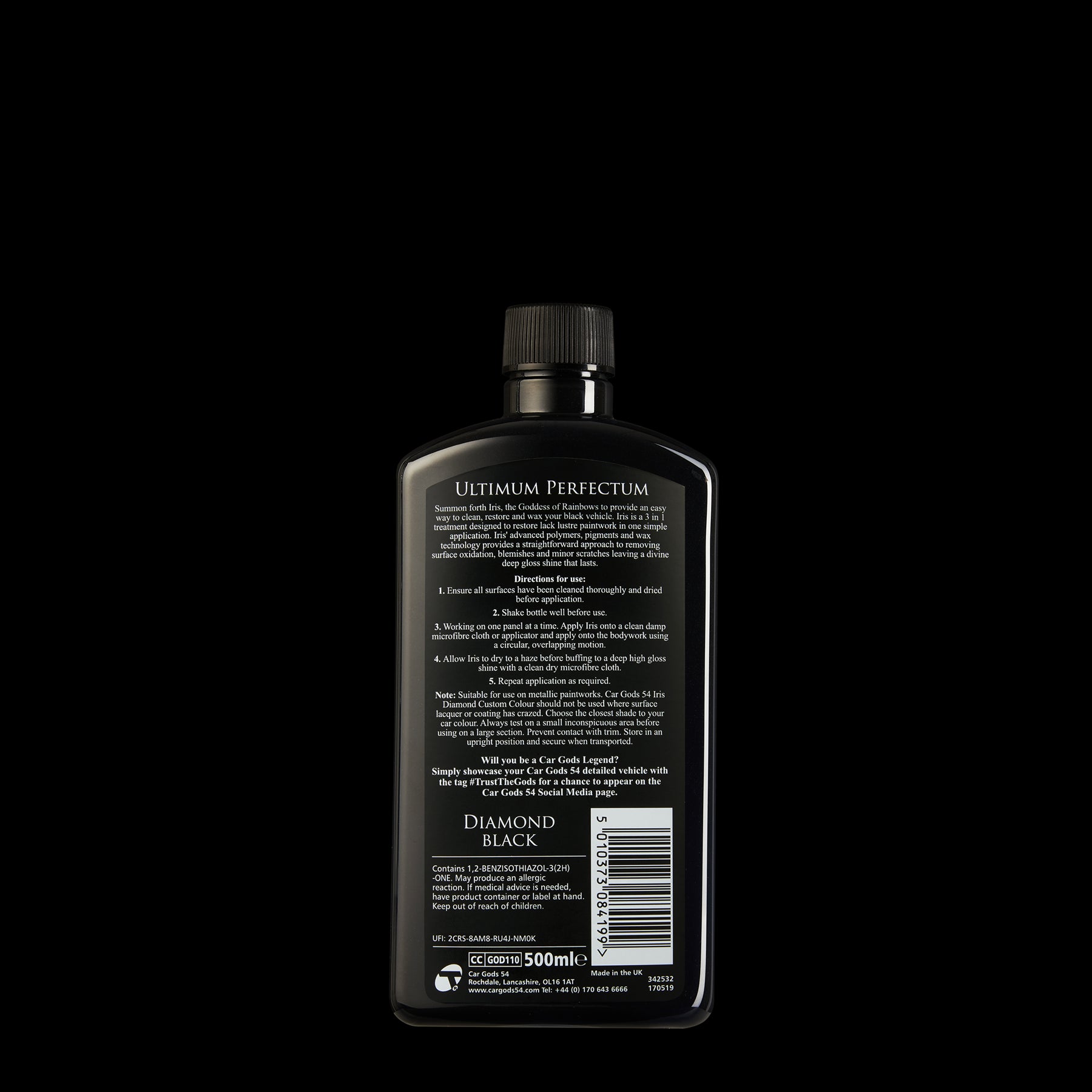Reverse label of Car Gods Black Polish and Wax