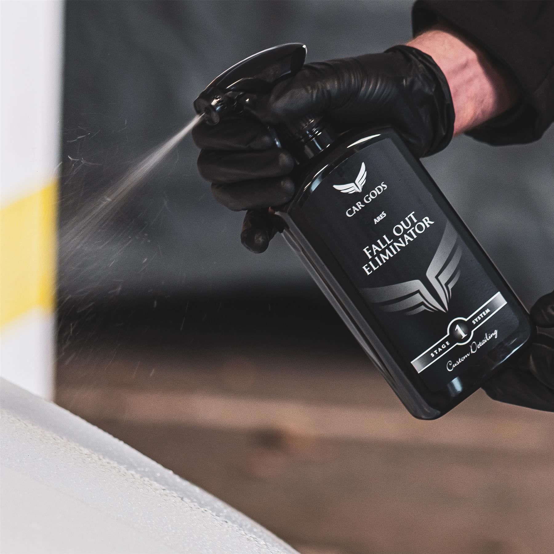 fallout iron remover sprayed onto a car