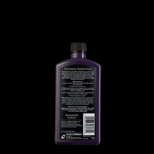 Reverse bottle of purple car polish