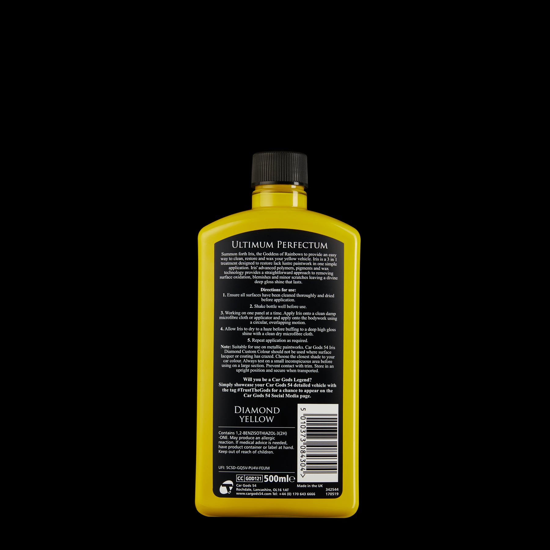 Reverse label of yellow colour restorer and car polish