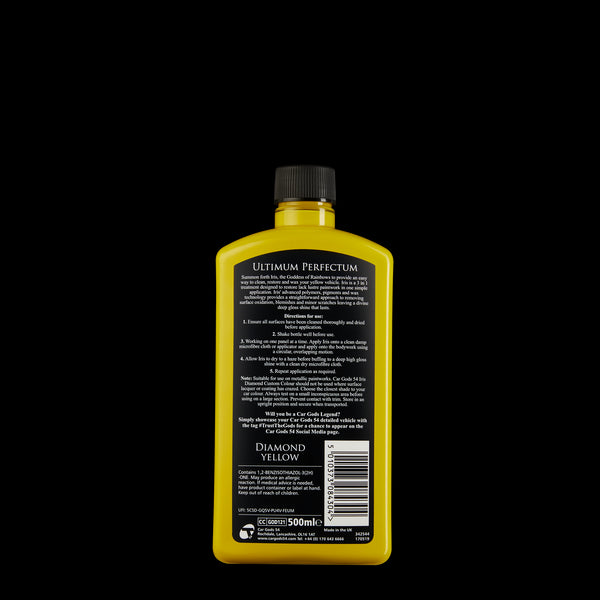 Reverse label of yellow colour restorer and car polish