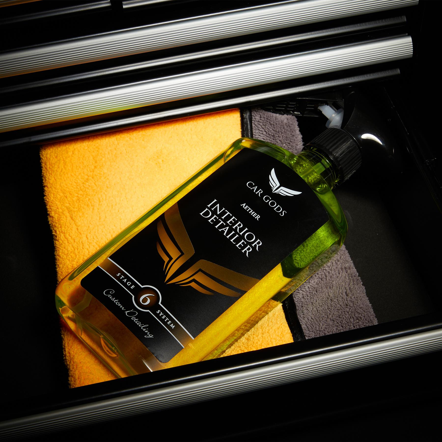 Interior detailer with microfibre cloth