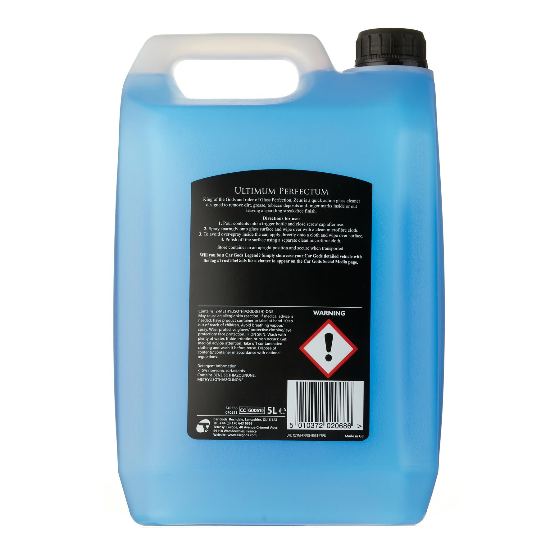Reverse label of Glass Perfection Cleaner 5l